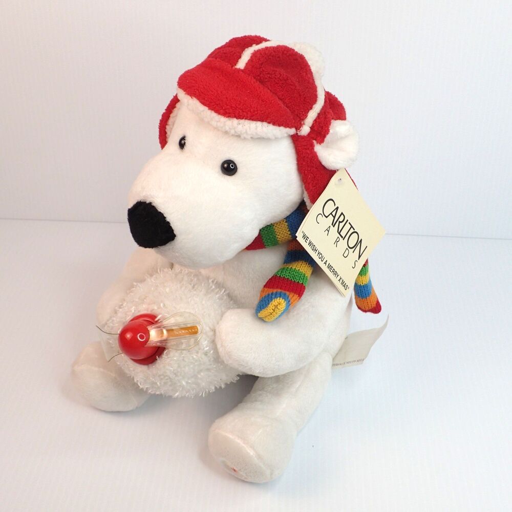 Carlton Cards Singing Plush Christmas Dog "We Wish You A Merry X'mas" w/Tags